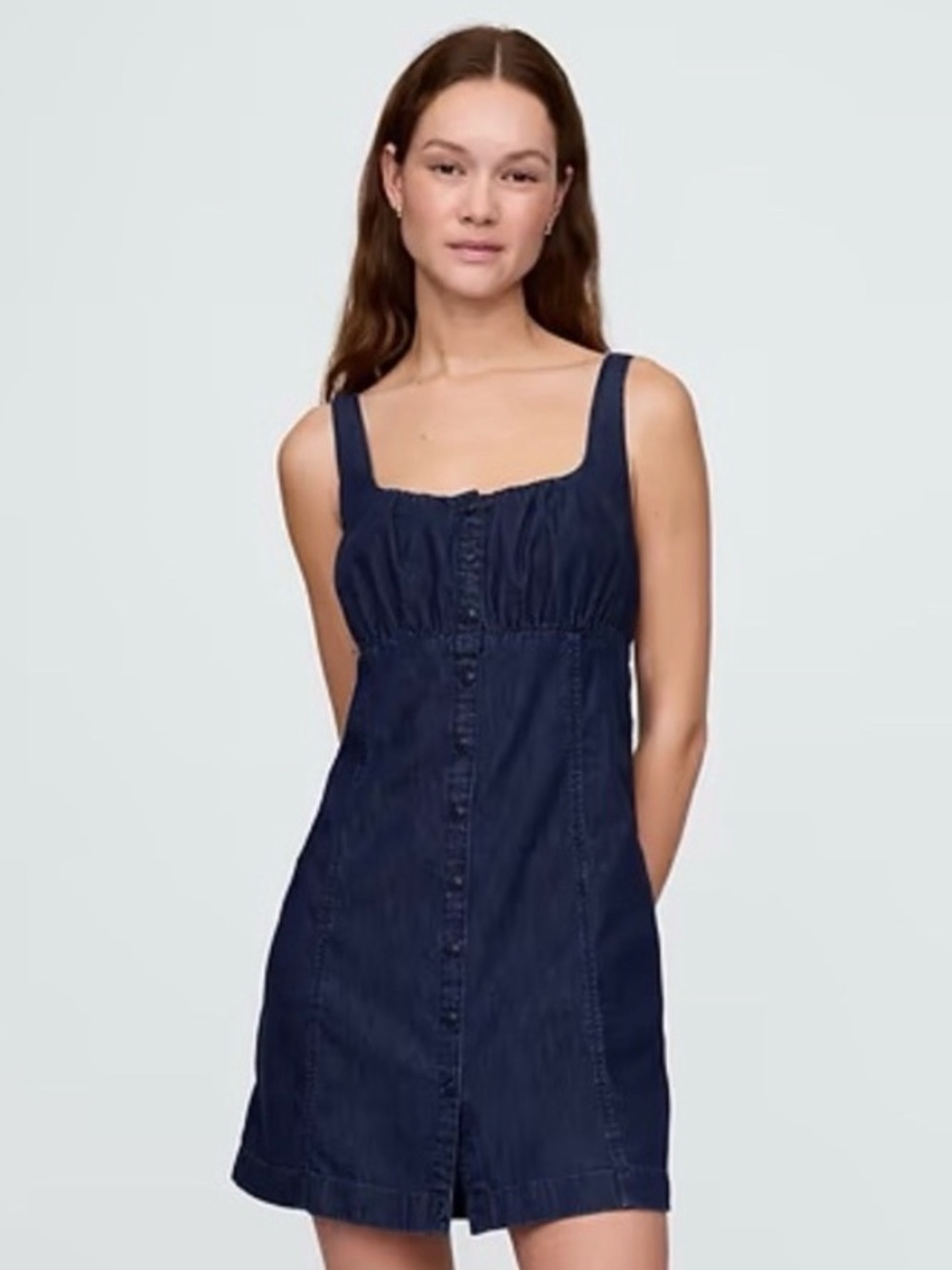 GAP UltraSoft Denim Square-Neck Mini Dress Vacation Fourth of July Outfit Small